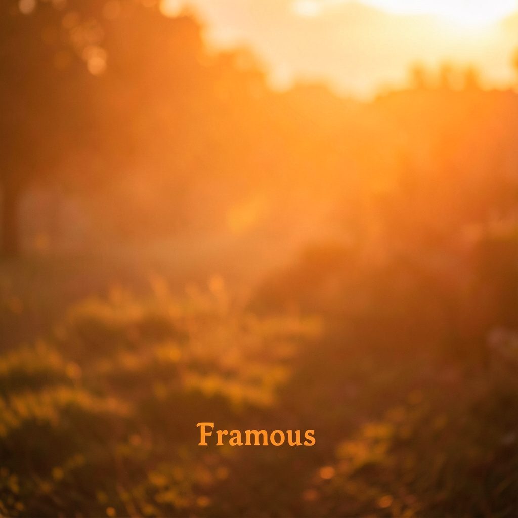 Framous app icon, soft golden light with cream and slate accents